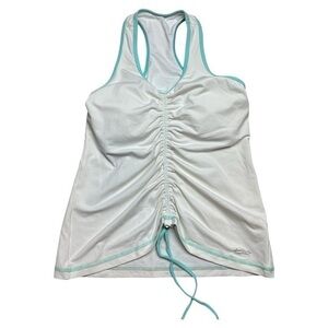 NWT, Sofibella, size small, White and Teal Ruched Tank Top